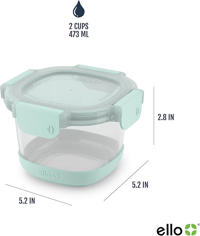 Ello Duraglass Refresh 4-Pack 2 Cup Reusable Glass Container Jar with Leak Proof Lids and Protective Silicone Sleeves | Perfect for Overnight Oats, Yogurt | BPA-Free | Dishwasher Safe | Garden Goals