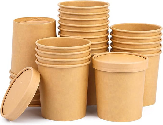 16 Oz Compostable Paper Bowls 25 Pack Biodegradable Disposable Heavy Duty To Go Bowls for Cold & Hot Food
