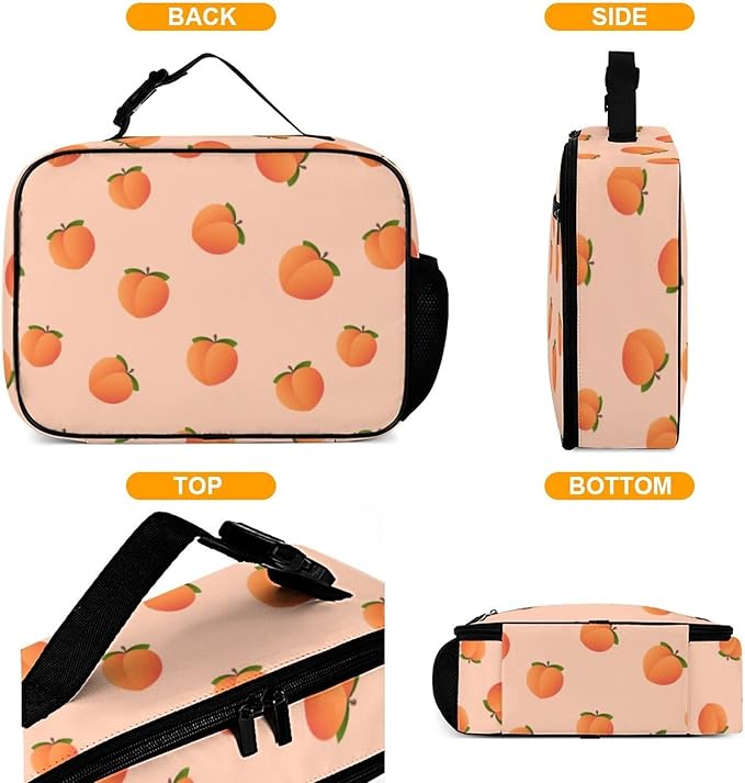 Peach Reusable Lunch Box Insulated Lunch Bag Cooler Bag Lunchbox Meal Food Container Tote Bag for Women Kids Girls School Camping Hiking Picnic Beach Travel