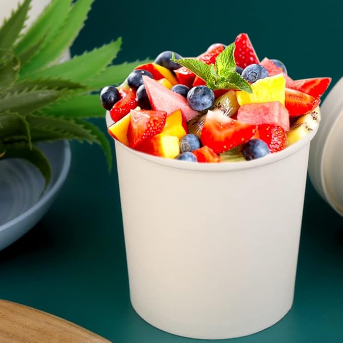 16 oz 25 Pcs Paper Soup Cups with Lids, Disposable Soup Cups, Ice Cream Containers, White Disposable Soup Containers White for Hot or Cold Soup