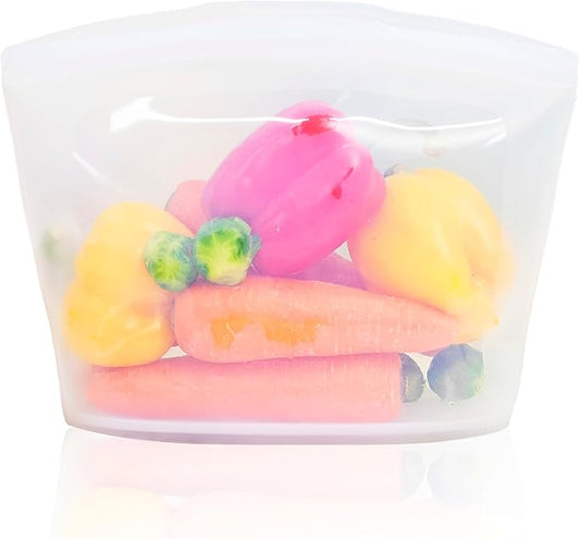 Platinum Silicone Food Grade Reusable Storage Bag, 6.3Cup Leak-Proof Airtight Seal, BPA-Free, Microwave, Freezer & Dishwasher Safe, Heat Resistant Sous Vide,Silicone Snack Bags, White