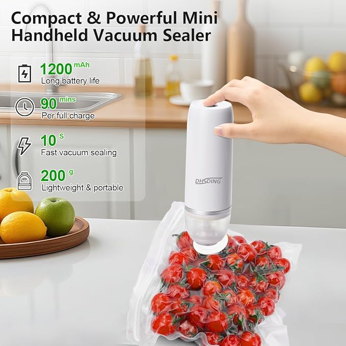 Vacuum Sealer - Handheld Vacuum Sealer Machine for Food, Portable Food Storage with 10 Seal Bags, Sous Vide Friendly