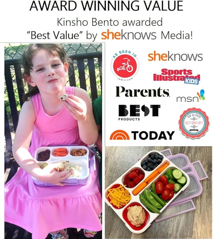 Bento Lunch-Box and Snack Container Set for Kids, 6 and 3 Compartment Boxes Leakproof School Bentos Meal Portion Control Containers BPA Free, Boys Girls Adults, Purple Lilac Large + MINI 2 pack