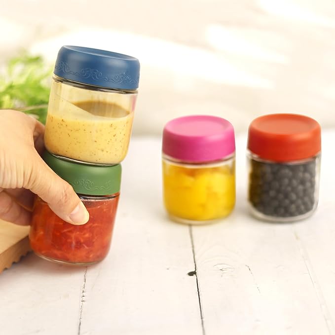 4 OZ Glass Food Jar Storage Containers with Airtight Lids, Reusable Wide Mouth Overnight Oats Glass Mason Jars for Snacks Yogurt Pudding(Multicolor 8pack)