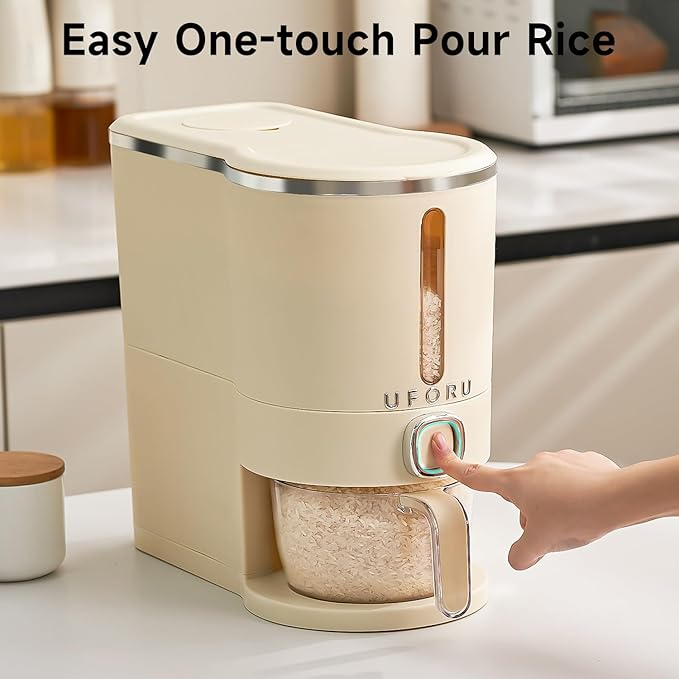 Rice Dispenser, Rice Storage Container with Measuring Cup for Kitchen Pantry Household, Cereal Dry Food Storage Containers Airtight, Sealed Moisture Proof, 11 Lbs