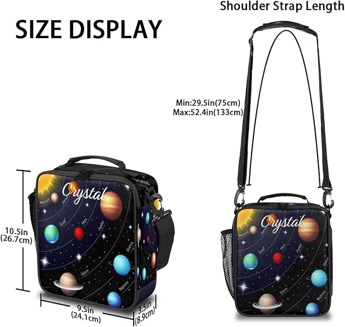 Personalized Lunch Box with Name, Galaxy Planets Custom Lunch Box Customized Insulated Lunch Bag Tote, Cooler Freezable Meal Prep Bag with Shoulder Strap Waterproof Lunch Container for Office Picnic