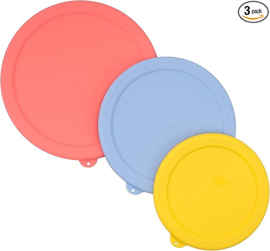 Silicone Replacement Lids Only Fit for Pyrex 322 1 Quart | 323 1.5 Quart | 325 2.5 Quart Prepware Glass Mixing Bowls, Food Grade Silicone Cover, Dishwasher & Microwave Safe (Bowl not included)- 3 Pack