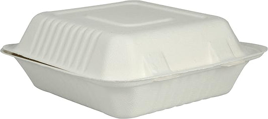 Abena Compostable Bagasse Clam Shell to-Go Containers Hinged Lid, 9"x 8" - 200 Count