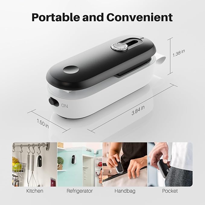 ODSD 2 in 1 Mini Bag Sealer - Heat Seal and Cutter with Lanyard, Portable Handheld Chip Bag Sealer for Snacks, Candies, Food Storage (Batteries Included)