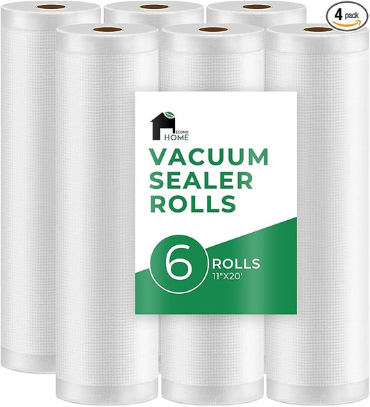 EconoHome Heavy Duty Vacuum Seal Bags for Food - Commercial-Grade, Airtight & Leakproof Plastic Vacuum Storage Bags for Sous Vide, Meal Preparation, Processing & Dry Aging Meat - 11"x20' Roll, 6 Pack
