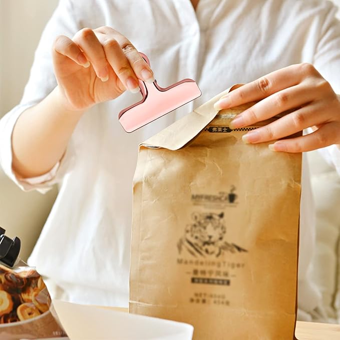 Pack of 8 Bag Clips, Stainless Steel and Heavy Duty Metal Bag Clip,Tightly Seals Chip, Coffee, Bread or Cereal Bags to Keep Food Fresh, for Home, Kitchen, Office, Pantry, Camping (Rose Gold)