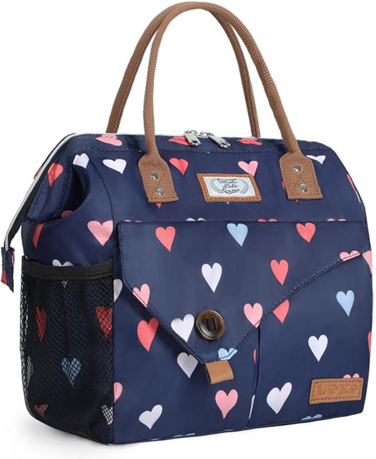 Lekesky Lunch Bag Leakproof Lunchbox Insulated Lunch Bag for Women Work, Picnic and Camping, Hearts Print