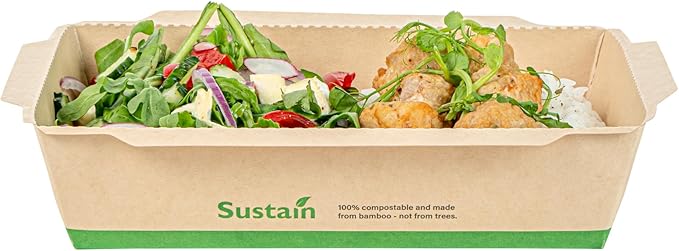 Restaurantware-Sustain 34 Ounce Sturdy Paper Take Out Boxes, 200 Disposable Take Out Food Containers - With PLA lining, Lids Sold Separately, Bamboo Paper Containers, Compostable, Click-Lock Design