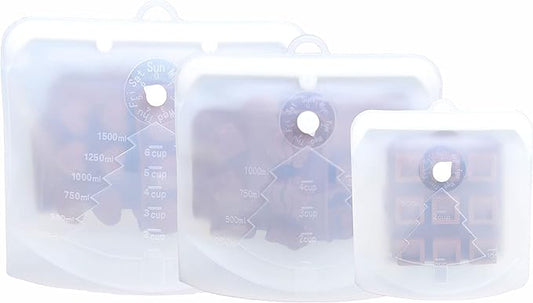 3R Reusable Silicone Food Bags with 100% Leak Proof,Silicone Bags Microwave safe, Freezer Safe & Dishwasher Safe , Medium, Large) & Self Standing A Hook For Easy Hanging (White)