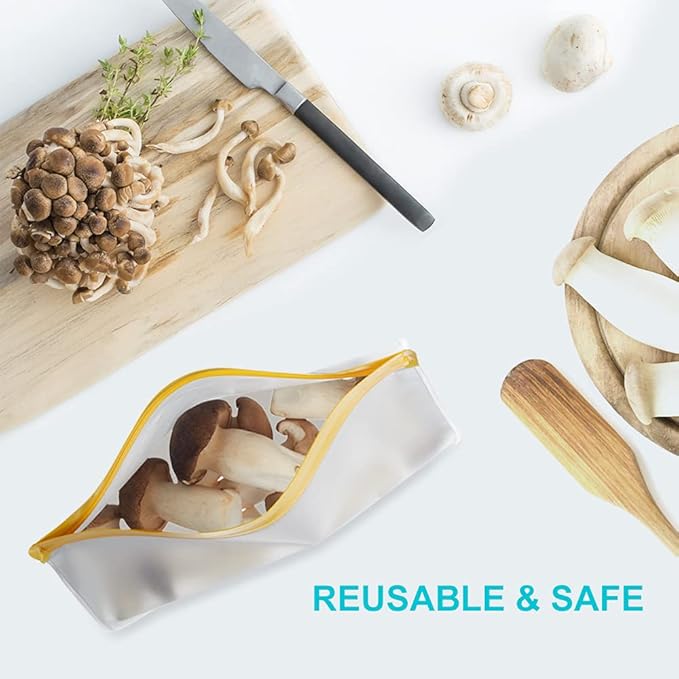 Reusable Food Storage Bags Stand Up, 9 Pack Leakproof Gallon Freezer Bags, BPA Free Snack Bags, Reusable Plastic Bags, Diswasher Safe Lunch Sandwich Bags