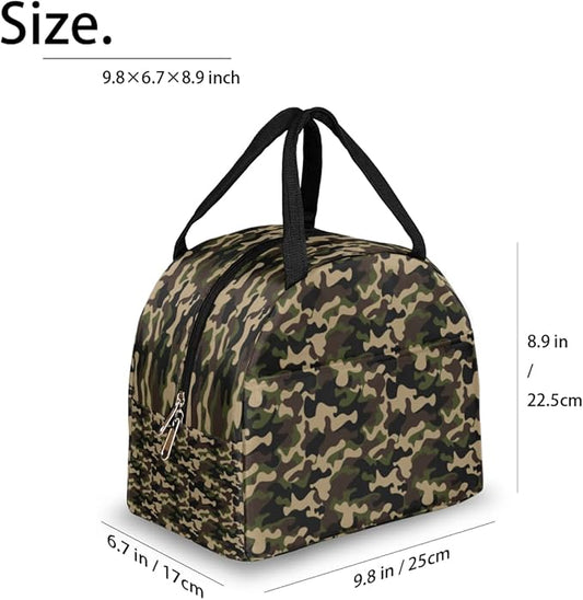 Insulated Lunch Bag for Women Men Green Brown Camouflage Waterproof Thermal Tote Bag Reusable Lunch Box Container Lunch Holder Leakproof Lunch Cooler Bag Picnic Travel Work