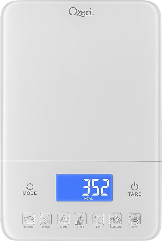 Ozeri Touch III Digital Kitchen Scale with Calorie Counter, 22 lbs (10 kg), White