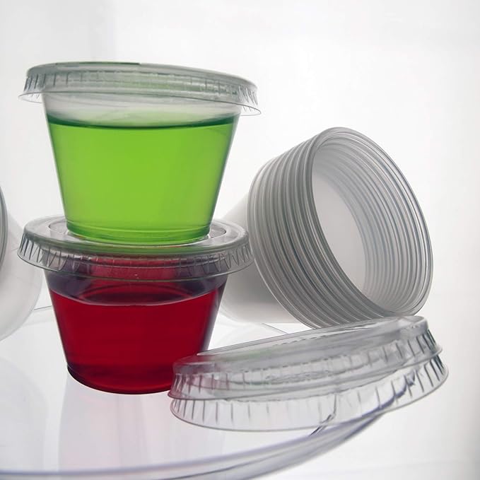 Party Essentials Squeezable Plastic Gelatin/Jello Shot Glasses/Portion Souffle Cups/Condiment Sauce Containers with Lids, 200 Sets, 2.5 oz. Clear