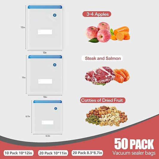 50 Pack Vacuum Sealer Bags, Reusable Sous Vide Bags for Cooking, Food Storage