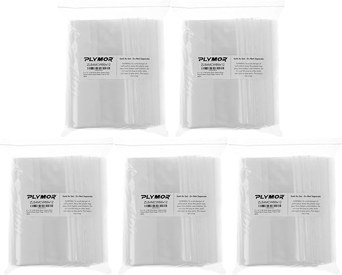 Plymor 9" x 12" (Case of 500), 4 Mil with White-Block Heavy Duty Zipper Reclosable Plastic Bags