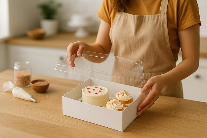 Sweet Degrees 10 pack Cake and 2 Cupcakes Bento Box | transparent and clear Dessert Storage Container with Lid | Portable Box for Cakes & Cupcakes, Treats | BPA-Free | Great for Birthdays & Parties