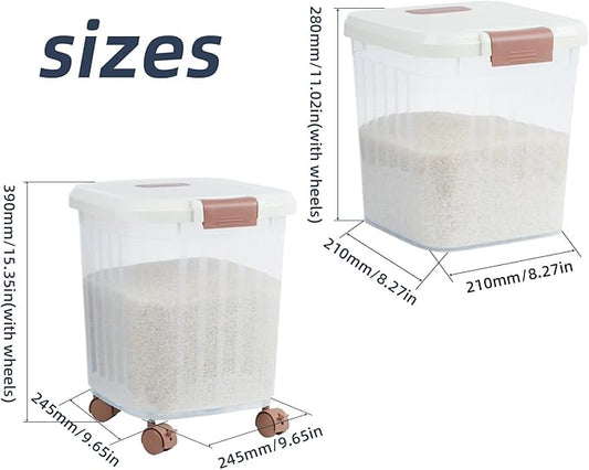 2PCS Airtight Flour Sugar Storage Containers with Lids, Easy to Move, Plastic Rice Cereal Grain Pet Food Bin with Wheels for Kitchen Pantry Organization (20lbs & 30lbs)