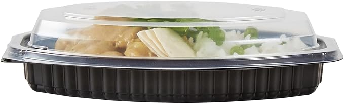 RW Base 12 Ounce Meal Prep Containers, 50 Microwavable To Go Containers With Lids - Disposable, Freezable, Black Plastic Oval Food Containers, Pack Hot And Cold Food, For Takeaway - Restaurantware