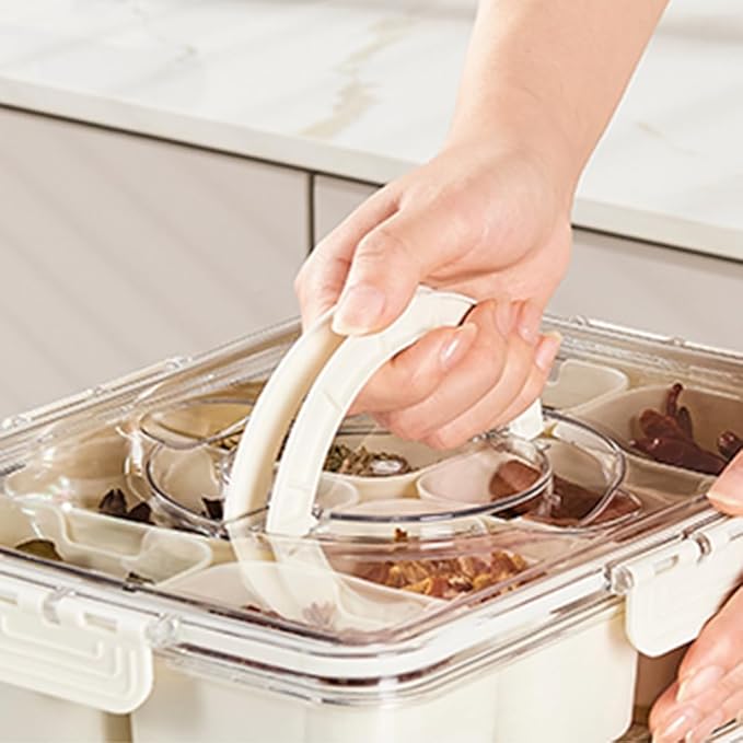 JOSUCLEN Plastic 8-Compartment Containers | Travel, Car, Charcuterie | Divided, with Lid and Handle | Fruit, Candy, Veggie, Vegetables, Nuts