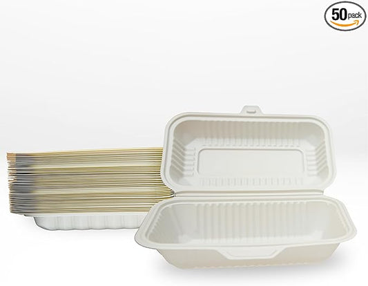 Compostable Food Containers with Lids | Durable, Biodegradable, and Eco-Friendly (50, Rectangular K1)