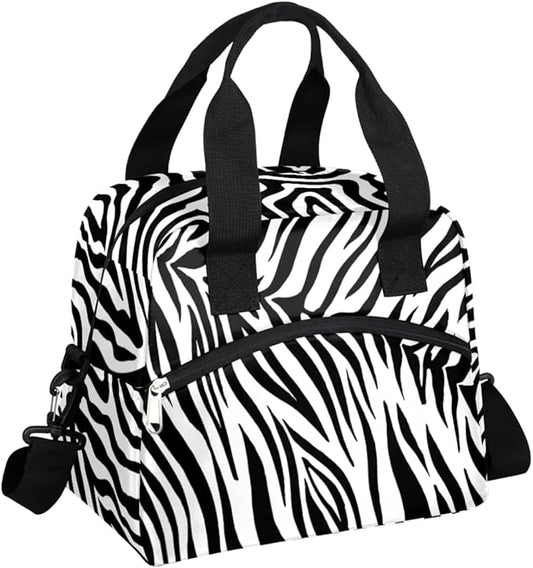 Pardick Animal Zebra Black White Insulated Lunch Bag for Women Men Adult Tote with Shoulder Strap Reusable Box Large Containers Thermal Cooler Work School Picnic Lightweight Handbag