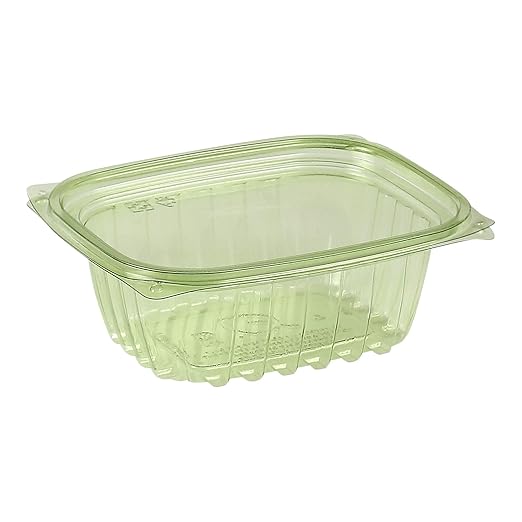 ECO PRODUCTS Compostable 12oz Rectangular Deli Containers With Lids, Pack of 100, Veridian Clear Green Meal Prep, Made from PLA, A Renewable Material Made from Plants, One Lid Fits All