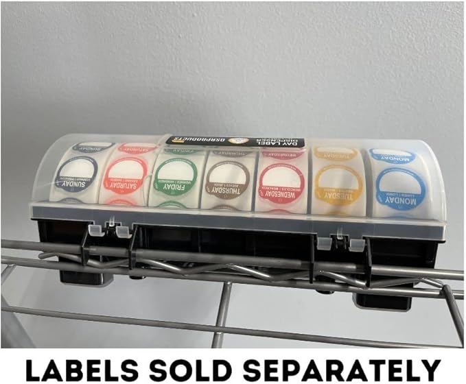7-Slot Day of The Week Covered Label Dispenser (for 3/4" & 1" Labels) - Food Sticker Holder for Inventory Management and Meal Prep, Protects Labels Inside