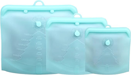 3R Reusable Silicone Food Bags with 100% Leak Proof,Silicone Bags Microwave safe, Freezer Safe & Dishwasher Safe,Reusable bags with 3 Sizes(1 Small, Medium,Self Standing,a Hook For Easy Hanging