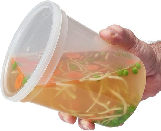 YW 5937 50 Sets 32oz Plastic Soup/Food Container with lids, Original version, Clear