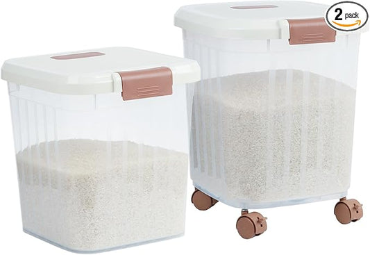 PENCK Airtight Flour Storage Bin Plastic Rice Storage Container Clear Cereal Grain Dry Food Storage Boxes with Wheels for Kitchen Pantry Countertop (20lbs&30lbs)