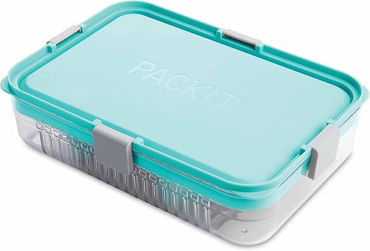 PackIt Mod Large Bento Food Storage Container, Mint, Shatterproof Crystal Clear Base, with Leak-resistant Dividers, Lid, Microwavable, Dishwasher Safe, Designed for Storing Large Meals and Leftovers