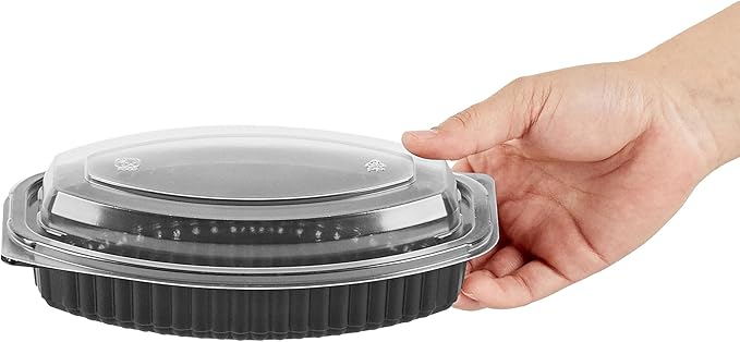 RW Base 16 Ounce Meal Prep Containers, 100 Microwavable To Go Containers With Lids - Disposable, Freezable, Black Plastic Oval Food Containers, Pack Hot And Cold Food, For Takeaway - Restaurantware