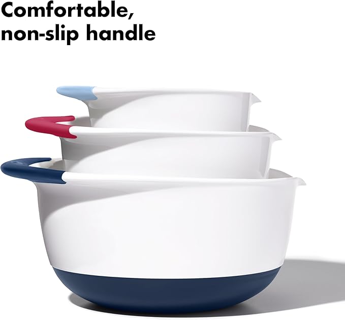 OXO,plastic Good Grips 3-Piece Mixing Bowl Set – Blueberry, Jam & Seltzer Handles,4.7 LITERS, Large