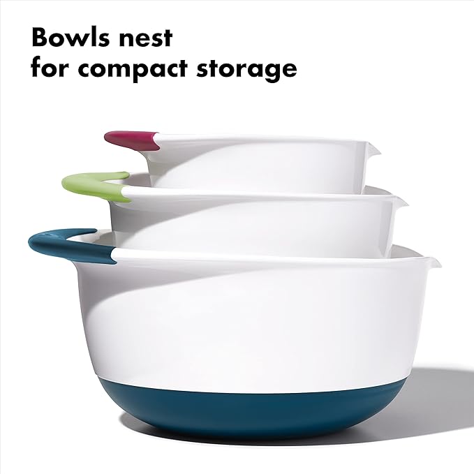 OXO Plastic Good Grips 3-Piece Mixing Bowl Set with Red/Green/Blue Handles