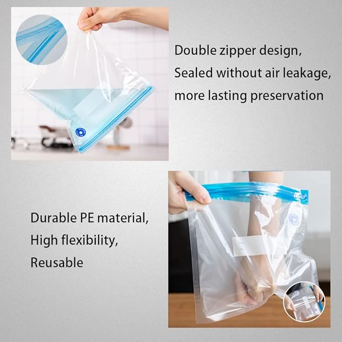 Sous Vide Bags 15pack Large Size 10.2x13.4in/ 26x34cm Food Vacuum Storage Bags, Reusable Vacuum Zipper for Sous Vide Cooking, 4 Sealing Clips for Food Storage and Sous Vide Cooking.