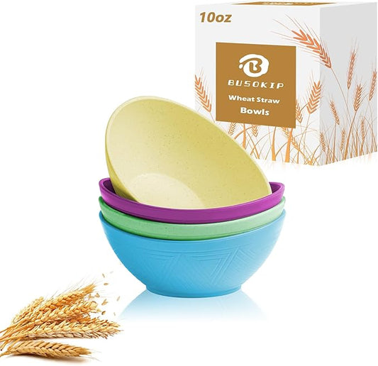 10 oz Small Bowl, Wheat Straw Bowls Set of 4, Unbreakable Mini Ice Cream Bowl, Plastic Bowls Reusable for Snack, Dessert and Appetizer (Memphis Series)