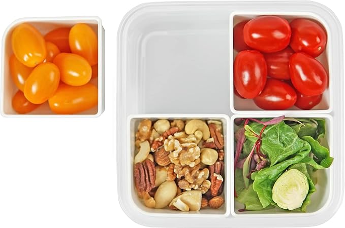 carrotez Food Storage Containers, 4 Compartment Portion Control Container, Snack Container For Adults, Meal Prep Container, Reusable, Microwave Safe, 4.6 Cup (1100ml), Pack of 2