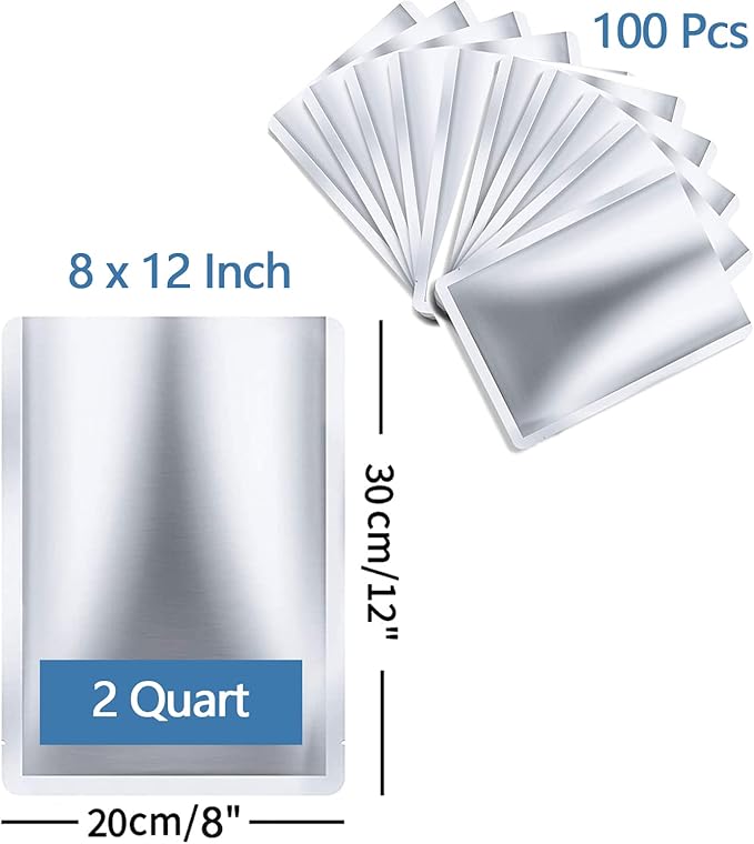 100 Pieces 2 Quart Mylar Bags 8 x 12 Inch, 5 Mil Mylar Bags for Food Storage Coffee Tea Beans Dry Food, Thick Sealable Mylar Bag 2 Quart