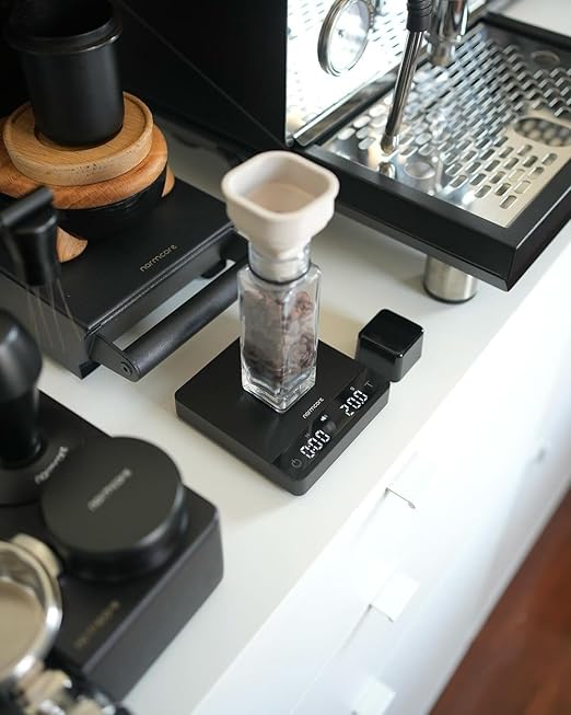 Normcore Pocket Coffee Scale, Espresso Scale with Timer, Pour Over Drip Coffee Scale, 2000g/0.1g Barista Scale, Anodized Aluminum Body with Back-Lit LCD Display, American Walnut Wood Cover