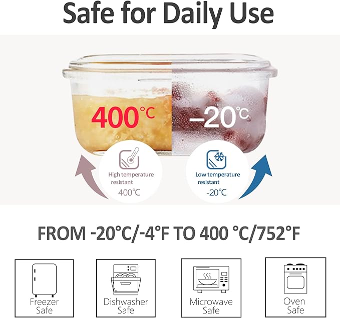 Glass Food Storage Containers with Lids Airtight 6 Pack, Glass Storage Containers with Lids for Food, Not Easy Broken & Leak Proof, Glass Containers with Lids for Oven/Dishwasher Safe, Grey