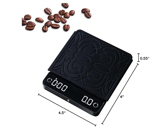 Mini Espresso Scale with Timer, Coffee Scale with Auto Timing, Small Precision Kitchen Digital Coffee Scale, Aluminum Alloy Body, Super Thin, 1200mAh, 2kg/0.1g Black
