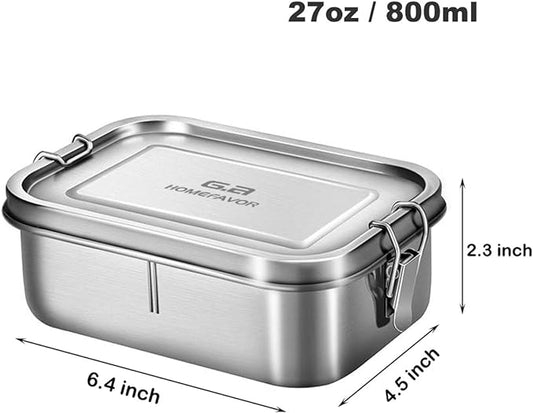 G.a HOMEFAVOR Bento Lunch Box, Stainless Steel Lunch Containers Leakproof with Removable Divider, Metal Lunch Containers, 800ML, Dishwasher Safe