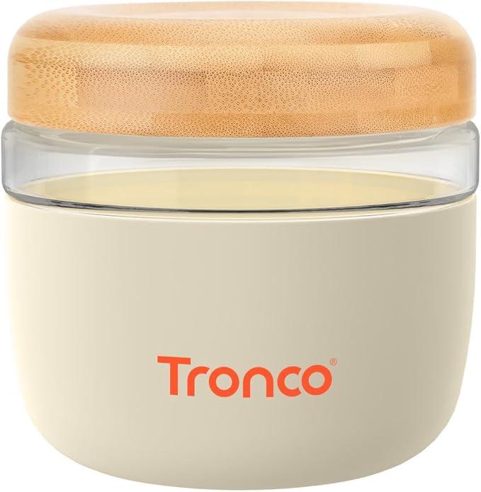 Tronco 24 oz Glass Container with Bamboo Lids, Food Storage Bowls for Soup, Stew & Overnight Oats, Meal Prep, Glass Lunch Bowl Container 100% Leak & Spill Proof, Airtight, BPA-Free- Ideal Gifts