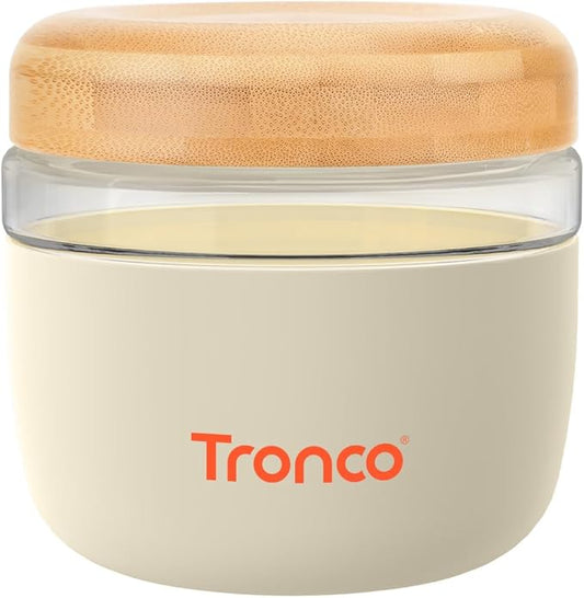 Tronco 24 oz Glass Container with Bamboo Lids, Food Storage Bowls for Soup, Stew & Overnight Oats, Meal Prep, Glass Lunch Bowl Container 100% Leak & Spill Proof, Airtight, BPA-Free- Ideal Gifts