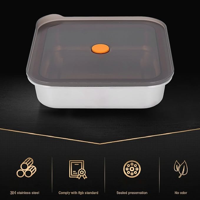 Metal Food Container, Stainless Steel Food Storage Container Leak Proof Sinking Lid for Restaurant (1200ml)